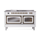 ILVE 60-Inch Nostalgie II Noblesse Dual Fuel Range with 7 Sealed Burners, Griddle, French Top and Triple Glass Door Oven in White with Bronze Trim (UN60FSNMPWHB)