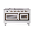 ILVE 60-Inch Nostalgie II Noblesse Natural Gas Dual Fuel Range with 7 Sealed Burners, Griddle, French Top and Triple Glass Door Oven in White with Bronze Trim (UN60FSNMPWHB)