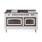 ILVE 60-Inch Nostalgie II Noblesse Dual Fuel Range with 7 Sealed Burners, Griddle, French Top and Triple Glass Door Oven in White with Bronze Trim (UN60FSNMPWHB)