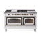 ILVE 60-Inch Nostalgie II Noblesse Natural Gas Dual Fuel Range with 7 Sealed Burners, Griddle, French Top and Triple Glass Door Oven in White with Bronze Trim (UN60FSNMPWHB)