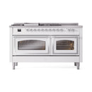 ILVE 60-Inch Nostalgie II Noblesse Natural Gas Dual Fuel Range with 7 Sealed Burners, Griddle, French Top, and Triple Glass Door Oven in White with Chrome Trim (UN60FSNMPWHC)
