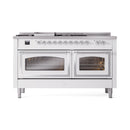 ILVE 60-Inch Nostalgie II Noblesse Propane Gas Dual Fuel Range with 7 Sealed Burners, Griddle, French Top, and Triple Glass Door Oven in White with Chrome Trim (UN60FSNMPWHCLP)