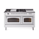 ILVE 60-Inch Nostalgie II Noblesse Propane Gas Dual Fuel Range with 7 Sealed Burners, Griddle, French Top, and Triple Glass Door Oven in White with Chrome Trim (UN60FSNMPWHCLP)