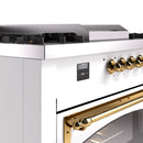 ILVE 60-Inch Nostalgie II Noblesse Natural Gas Dual Fuel Range with 7 Sealed Burners, Griddle, French Top, and Triple Glass Door Oven in White with Brass Trim (UN60FSNMPWHG)