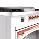 ILVE 60-Inch Nostalgie II Noblesse Natural Gas Dual Fuel Range with 7 Sealed Burners, Griddle, French Top, and Triple Glass Door Oven in White with Copper Trim (UN60FSNMPWHP)