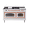 ILVE 60-Inch Nostalgie II Noblesse Natural Gas Dual Fuel Range with 7 Sealed Burners, Griddle, French Top, and Triple Glass Door Oven in White with Copper Trim (UN60FSNMPWHP)