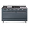 ILVE Professional Plus II 60-Inch Natural Gas Dual Fuel Range with 7 Burners, Griddle, & French Top with Solid Door Oven in Blue Grey (UP60FSQMPBG)