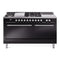 ILVE Professional Plus II 60-Inch Natural Gas Dual Fuel Range with 7 Burners, Griddle, & French Top with Solid Door Oven in Glossy Black (UP60FSQMPBK)