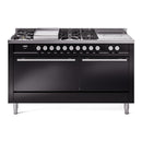ILVE Professional Plus II 60-Inch Propane Gas Dual Fuel Range with 7 Burners, Griddle, & French Top with Solid Door Oven in Glossy Black (UP60FSQMPBKLP)