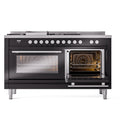 ILVE Professional Plus II 60-Inch Natural Gas Dual Fuel Range with 7 Burners, Griddle, & French Top with Solid Door Oven in Glossy Black (UP60FSQMPBK)