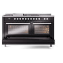 ILVE Professional Plus II 60-Inch Natural Gas Dual Fuel Range with 7 Burners, Griddle, & French Top with Solid Door Oven in Glossy Black (UP60FSQMPBK)
