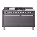 ILVE Professional Plus II 60-Inch Natural Gas Dual Fuel Range with 7 Burners, Griddle, & French Top with Solid Door Oven in Matte Graphite (UP60FSQMPMG)