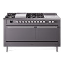 ILVE Professional Plus II 60-Inch Propane Gas Dual Fuel Range with 7 Burners, Griddle, & French Top with Solid Door Oven in Matte Graphite (UP60FSQMPMGLP)