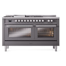 ILVE Professional Plus II 60-Inch Propane Gas Dual Fuel Range with 7 Burners, Griddle, & French Top with Solid Door Oven in Matte Graphite (UP60FSQMPMGLP)
