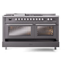 ILVE Professional Plus II 60-Inch Natural Gas Dual Fuel Range with 7 Burners, Griddle, & French Top with Solid Door Oven in Matte Graphite (UP60FSQMPMG)