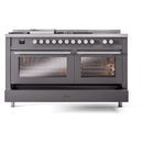 ILVE Professional Plus II 60-Inch Propane Gas Dual Fuel Range with 7 Burners, Griddle, & French Top with Solid Door Oven in Matte Graphite (UP60FSQMPMGLP)