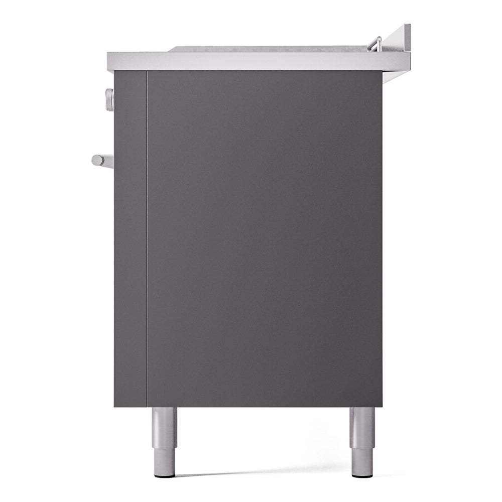 Matte graphite dual fuel range cabinet side with door and adjustable legs