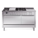 ILVE Professional Plus II 60-Inch Natural Gas Dual Fuel Range with 7 Burners, Griddle, & French Top with Solid Door Oven in Stainless Steel (UP60FSQMPSS)