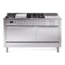 ILVE Professional Plus II 60-Inch Dual Fuel Range with 7 Burners, Griddle, & French Top with Solid Door Oven in Stainless Steel (UP60FSQMPSS)