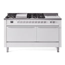ILVE Professional Plus II 60-Inch Natural Gas Dual Fuel Range with 7 Burners, Griddle, & French Top with Solid Door Oven in White (UP60FSQMPWH)
