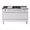 ILVE Professional Plus II 60-Inch Natural Gas Dual Fuel Range with 7 Burners, Griddle, & French Top with Solid Door Oven in White (UP60FSQMPWH)