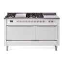 ILVE Professional Plus II 60-Inch Propane Gas Dual Fuel Range with 7 Burners, Griddle, & French Top with Solid Door Oven in White (UP60FSQMPWHLP)