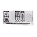 ILVE Nostalgie II 60-Inch Natural Gas Dual Fuel Range with 7 Burners, Griddle, & French Top with Solid Door Oven in Antique White with Bronze Trim (UP60FSQNMPAWB)