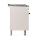 ILVE Nostalgie II 60-Inch Propane Gas Dual Fuel Range with 7 Burners, Griddle, & French Top with Solid Door Oven in Antique White with Bronze Trim (UP60FSQNMPAWBLP)