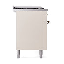 ILVE Nostalgie II 60-Inch Natural Gas Dual Fuel Range with 7 Burners, Griddle, & French Top with Solid Door Oven in Antique White with Bronze Trim (UP60FSQNMPAWB)
