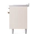ILVE Nostalgie II 60-Inch Natural Gas Dual Fuel Range with 7 Burners, Griddle, & French Top with Solid Door Oven in Antique White with Bronze Trim (UP60FSQNMPAWB)