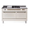 ILVE Nostalgie II 60-Inch Natural Gas Dual Fuel Range with 7 Burners, Griddle, & French Top with Solid Door Oven in Antique White with Bronze Trim (UP60FSQNMPAWB)