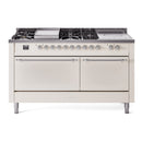 ILVE Nostalgie II 60-Inch Propane Gas Dual Fuel Range with 7 Burners, Griddle, & French Top with Solid Door Oven in Antique White with Chrome Trim (UP60FSQNMPAWCLP)