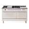 ILVE Nostalgie II 60-Inch Dual Fuel Range with 7 Burners, Griddle, & French Top with Solid Door Oven in Antique White with Chrome Trim (UP60FSQNMPAWC)