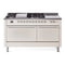 ILVE Nostalgie II 60-Inch Natural Gas Dual Fuel Range with 7 Burners, Griddle, & French Top with Solid Door Oven in Antique White with Chrome Trim (UP60FSQNMPAWC)