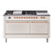 ILVE Nostalgie II 60-Inch Natural Gas Dual Fuel Range with 7 Burners, Griddle, & French Top with Solid Door Oven in Antique White with Copper Trim (UP60FSQNMPAWP)