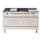 ILVE Nostalgie II 60-Inch Dual Fuel Range with 7 Burners, Griddle, & French Top with Solid Door Oven in Antique White with Copper Trim (UP60FSQNMPAWP)