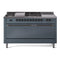 ILVE Nostalgie II 60-Inch Natural Gas Dual Fuel Range with 7 Burners, Griddle, & French Top with Solid Door Oven in Blue Grey with Bronze Trim (UP60FSQNMPBGB)