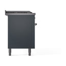 ILVE Nostalgie II 60-Inch Propane Gas Dual Fuel Range with 7 Burners, Griddle, & French Top with Solid Door Oven in Blue Grey with Chrome Trim (UP60FSQNMPBGCLP)