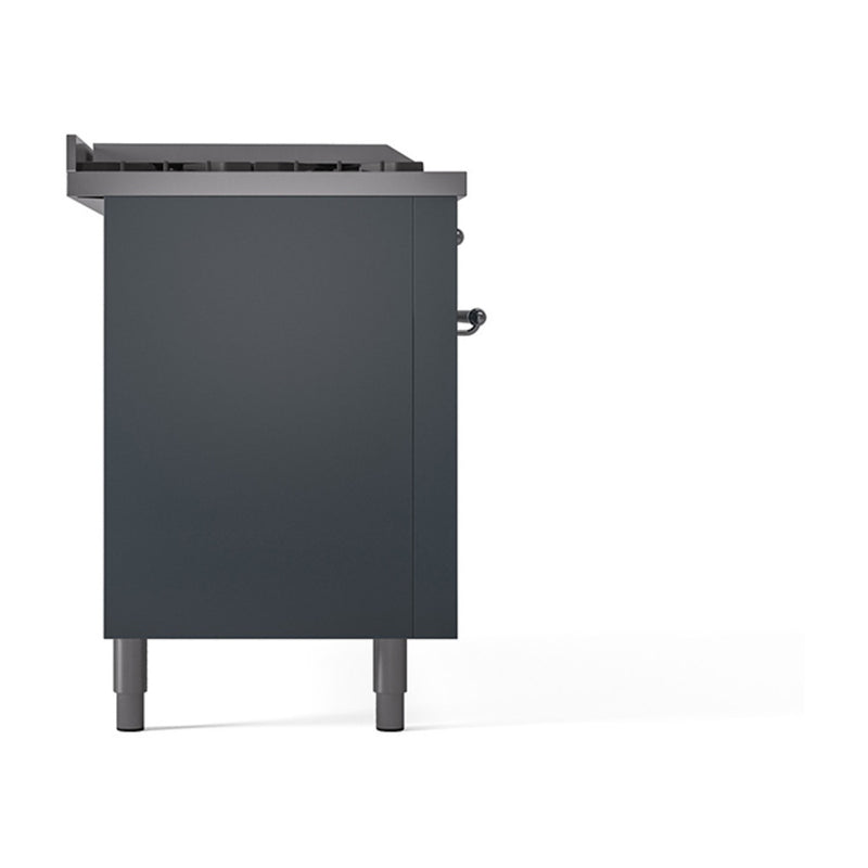 ILVE Nostalgie II 60-Inch Dual Fuel Range with 7 Burners, Griddle, & French Top with Solid Door Oven in Blue Grey with Chrome Trim (UP60FSQNMPBGC)
