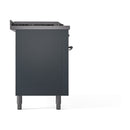 ILVE Nostalgie II 60-Inch Natural Gas Dual Fuel Range with 7 Burners, Griddle, & French Top with Solid Door Oven in Blue Grey with Chrome Trim (UP60FSQNMPBGC)