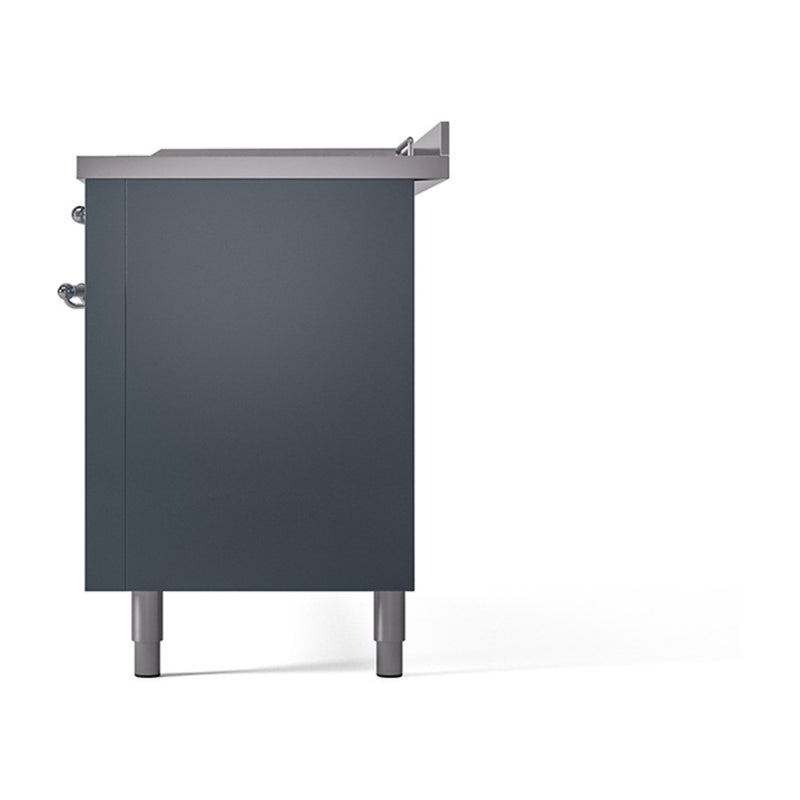 ILVE Nostalgie II 60-Inch Dual Fuel Range with 7 Burners, Griddle, & French Top with Solid Door Oven in Blue Grey with Chrome Trim (UP60FSQNMPBGC)