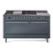 ILVE Nostalgie II 60-Inch Natural Gas Dual Fuel Range with 7 Burners, Griddle, & French Top with Solid Door Oven in Blue Grey with Chrome Trim (UP60FSQNMPBGC)