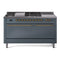 ILVE Nostalgie II 60-Inch Natural Gas Dual Fuel Range with 7 Burners, Griddle, & French Top with Solid Door Oven in Blue Grey with Brass Trim (UP60FSQNMPBGG)