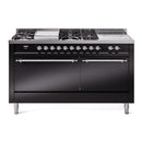 ILVE Nostalgie II 60-Inch Propane Gas Dual Fuel Range with 7 Burners, Griddle, & French Top with Solid Door Oven in Glossy Black with Chrome Trim (UP60FSQNMPBKCLP)