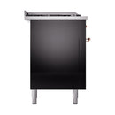 ILVE Nostalgie II 60-Inch Natural Gas Dual Fuel Range with 7 Burners, Griddle, & French Top with Solid Door Oven in Glossy Black with Copper Trim (UP60FSQNMPBKP)