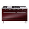 ILVE Nostalgie II 60-Inch Natural Gas Dual Fuel Range with 7 Burners, Griddle, & French Top with Solid Door Oven in Burgundy with Chrome Trim (UP60FSQNMPBUC)