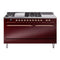 ILVE Nostalgie II 60-Inch Natural Gas Dual Fuel Range with 7 Burners, Griddle, & French Top with Solid Door Oven in Burgundy with Copper Trim (UP60FSQNMPBUP)