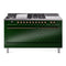ILVE Nostalgie II 60-Inch Natural Gas Dual Fuel Range with 7 Burners, Griddle, & French Top with Solid Door Oven in Emerald Green with Bronze Trim (UP60FSQNMPEGB)