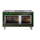 ILVE Nostalgie II 60-Inch Propane Gas Dual Fuel Range with 7 Burners, Griddle, & French Top with Solid Door Oven in Emerald Green with Brass Trim (UP60FSQNMPEGGLP)
