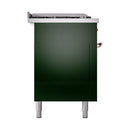 ILVE Nostalgie II 60-Inch Natural Gas Dual Fuel Range with 7 Burners, Griddle, & French Top with Solid Door Oven in Emerald Green with Copper Trim (UP60FSQNMPEGP)